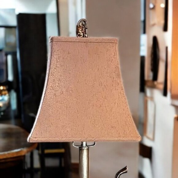 VINTAGE Elephant Table Lamp Gold Pewter Brushed tones square lampshade 25" high - Picture 12 of 12